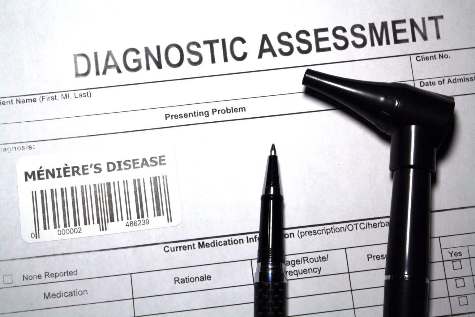 Form relating to the assessment and diagnosis of Meniere's disease